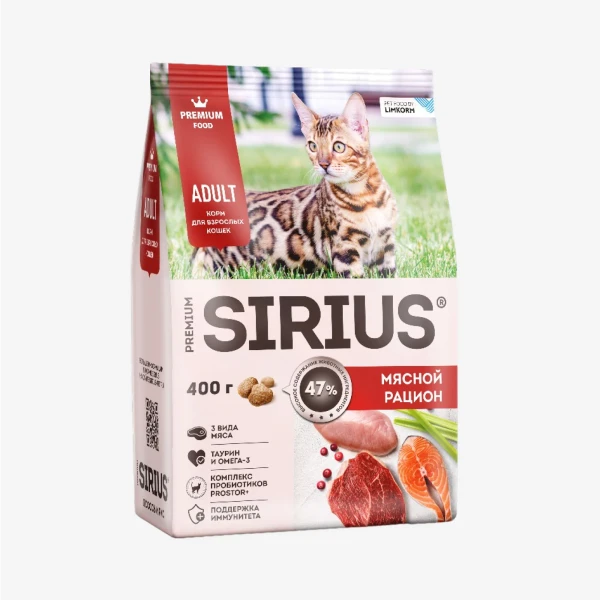 SIRIUS Сухой корм для кошек Мясной рацион 0,4 кг.webp