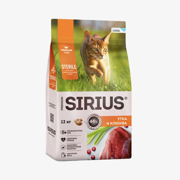 SIRIUS Сухой корм для кошек стерил утка клюква 12 кг.webp